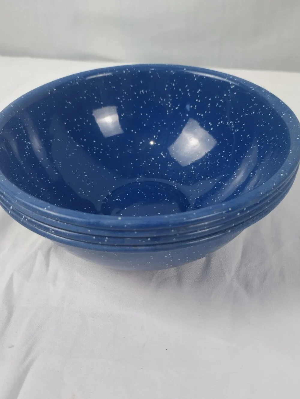 Vintage Blue Speckled Enamel 6” Bowls Set Of 4 Enamelware Camping Cookware